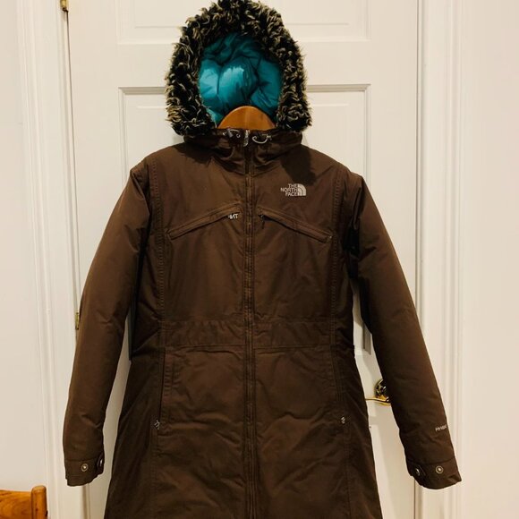 Women’s The North Face Hyvent Long Down Parka Jacket Hood Size Large HEAVY Duty - Picture 1 of 11